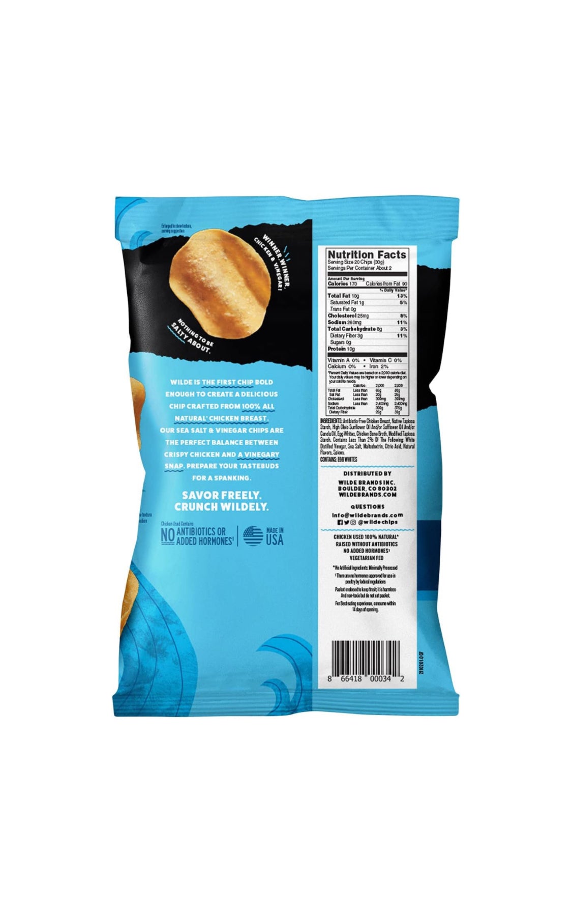 Sea Salt and Vinegar Protein Chips High Protein, Keto Friendly 2.25 oz