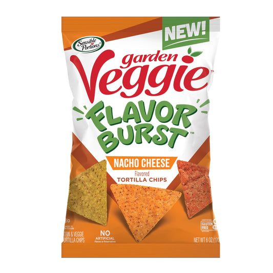 Sensible Portions Garden Veggie Flavor Burst Tortilla Chips, Nacho, 6 Oz