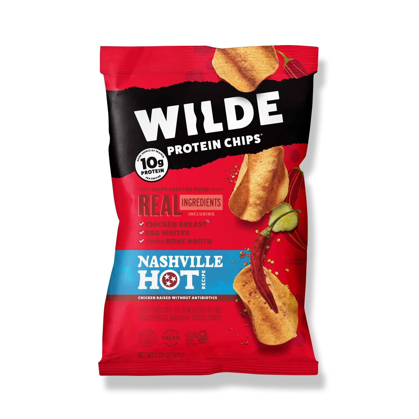 Nashville Hot Protein Chips by Wilde,High Protein, Keto Friendly, 2.25 oz