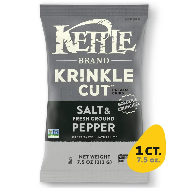 Kettle Brand Potato Chips, Krinkle Cut, Salt & Fresh Ground Pepper Kettle Chips,