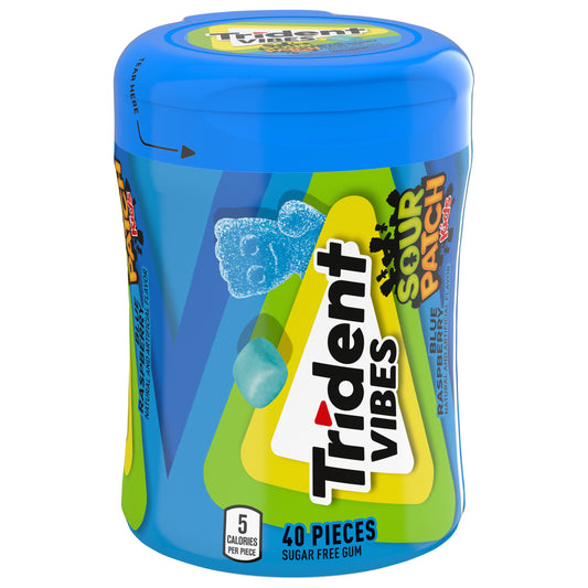 Trident Vibes SOUR PATCH KIDS Blue Raspberry Sugar Free Gum 40 Piece Bottle